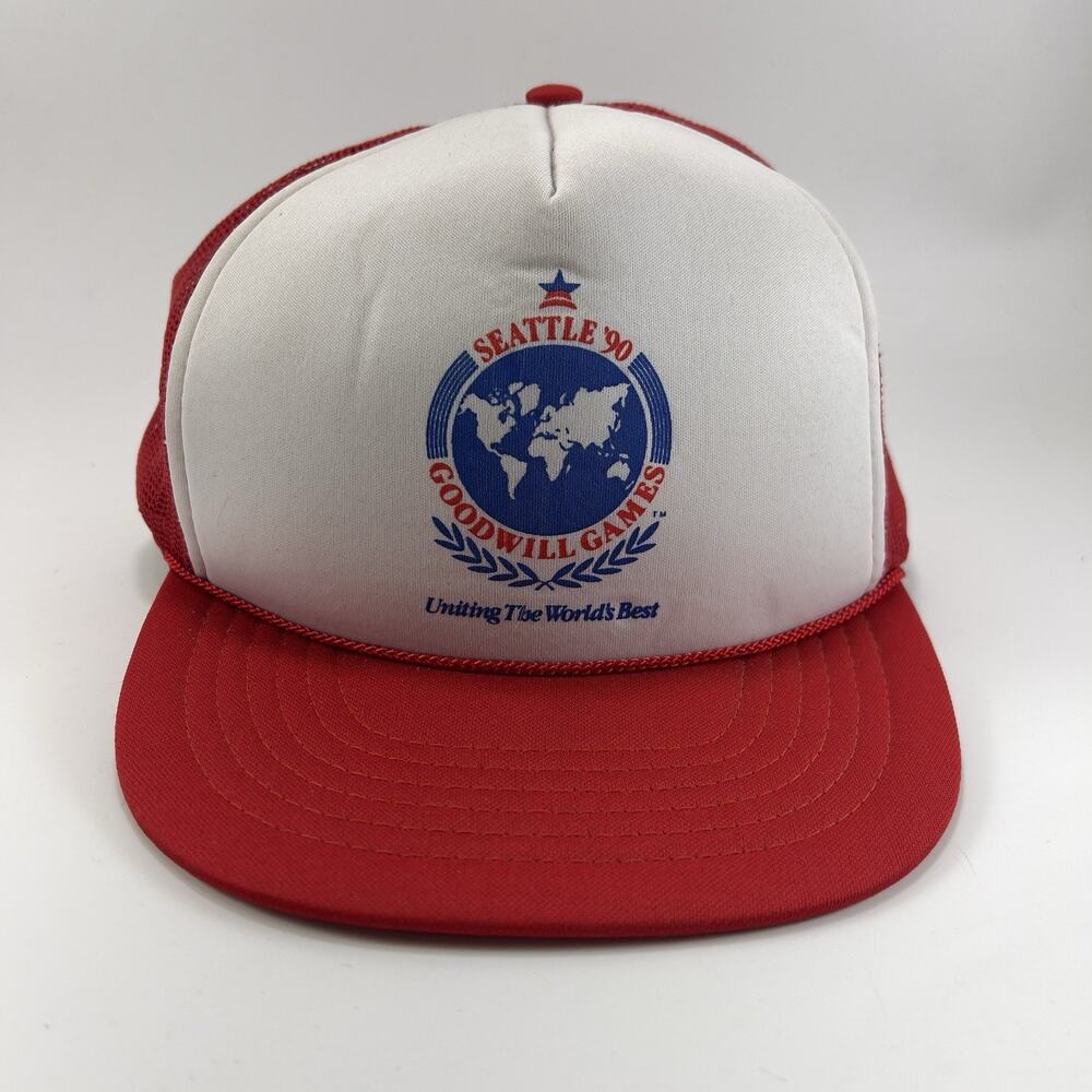 Seattle Goodwill Games SnapBack Hat White Red Trucker Mesh Vintage 1990